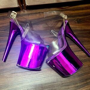 Pleasers Flamingo Purple Chrome Heels